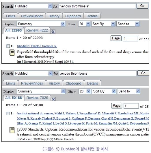 PubMed의 검색화면 창 예시