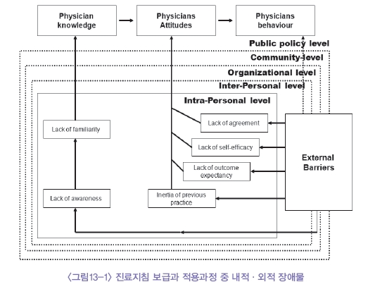 진료지침 보급과 적용과정 중 내적외적 장애물